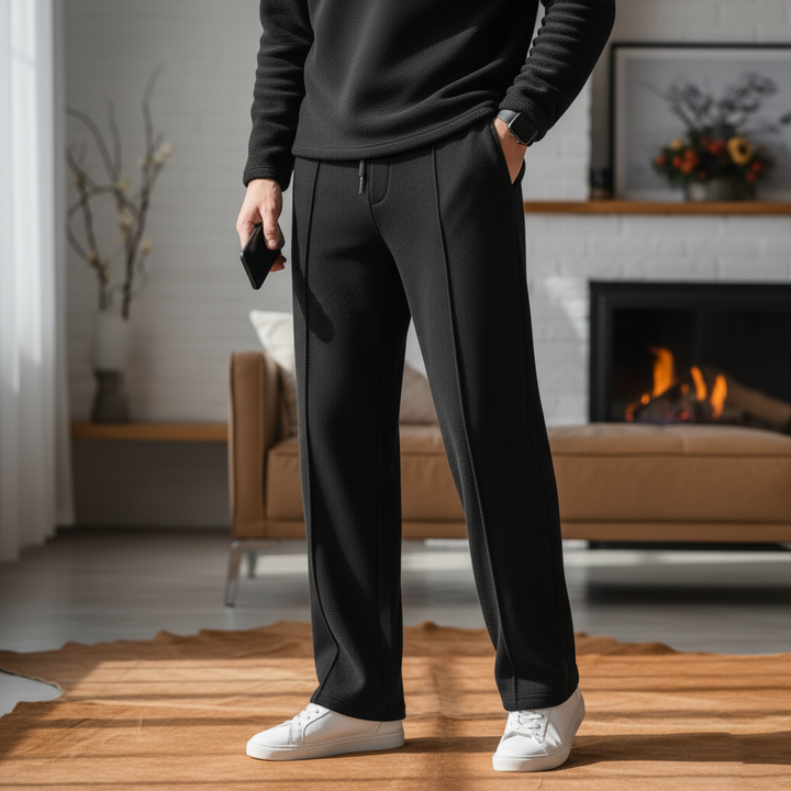 Luxury Fleece Pintuck Pants - Black
