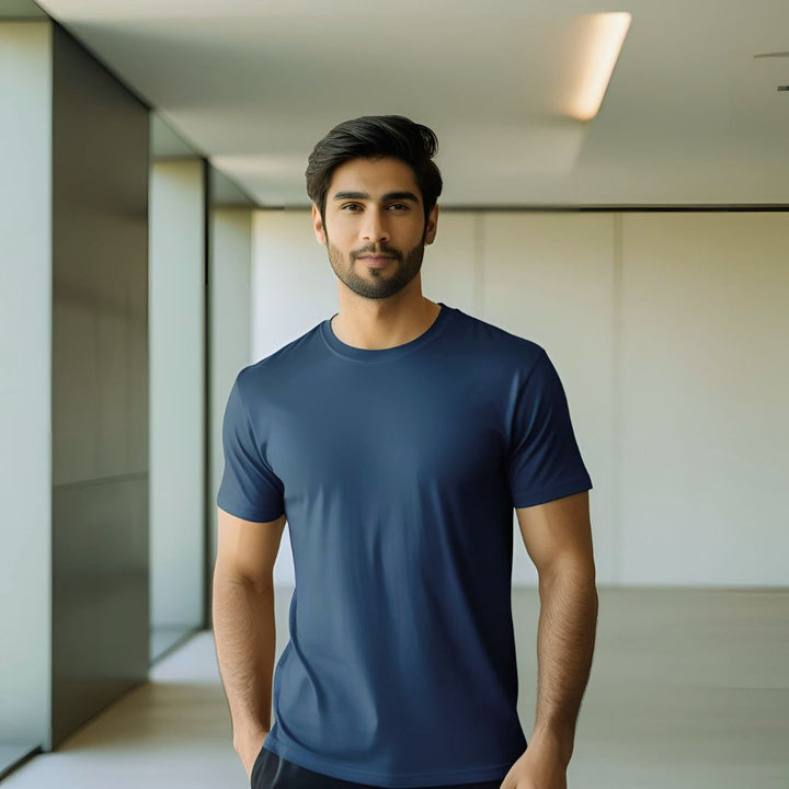 Men Round Neck Tee - Mid Blue