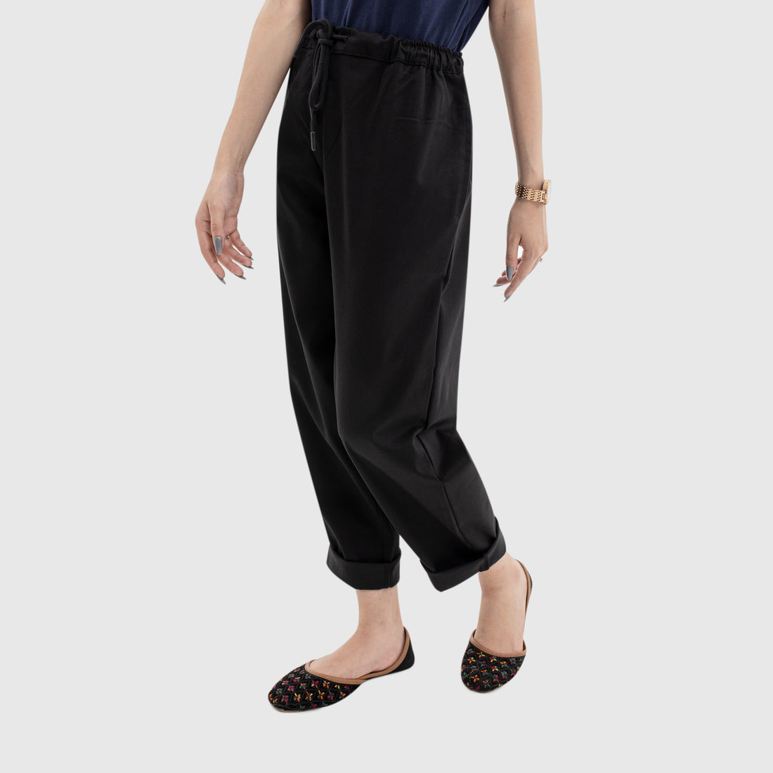 Twill PaperBag Pants - Black