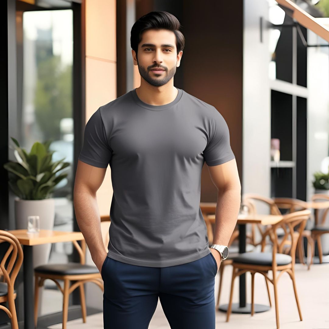 Men Round Neck Tee -  Charcoal