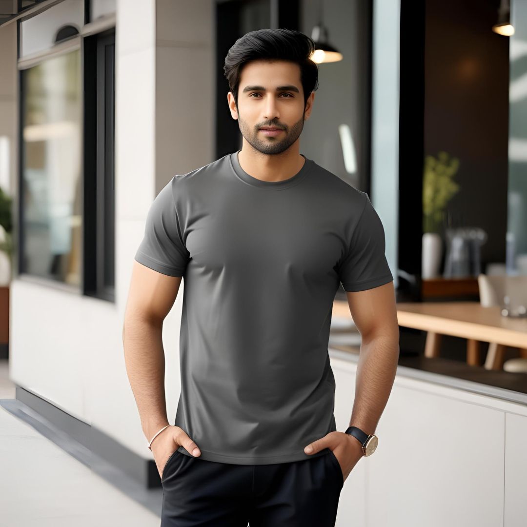 Men Round Neck Tee -  Charcoal