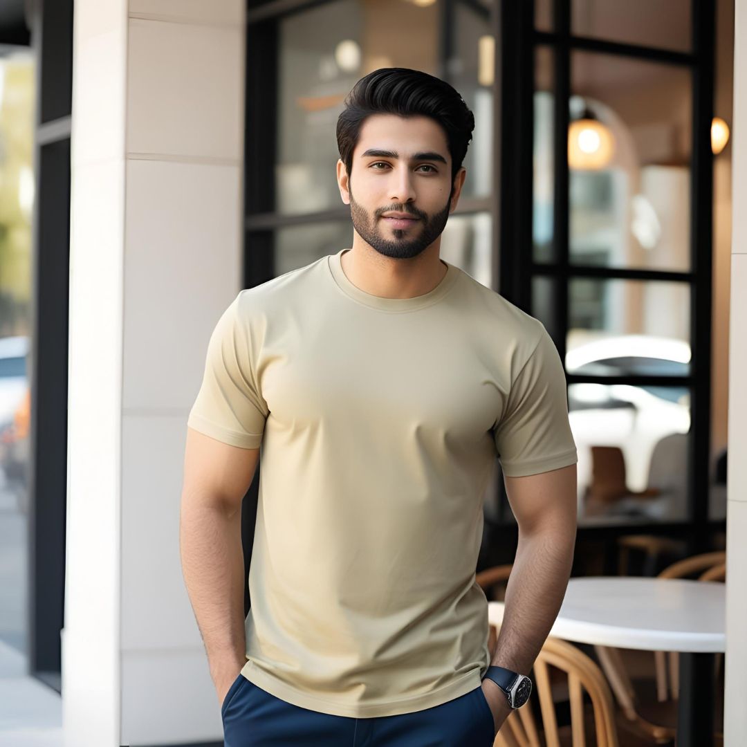 Men Round Neck Tee - Khaki