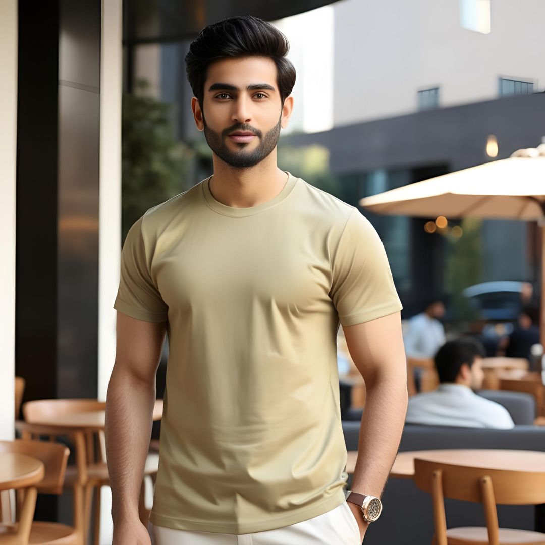 Men Round Neck Tee - Khaki