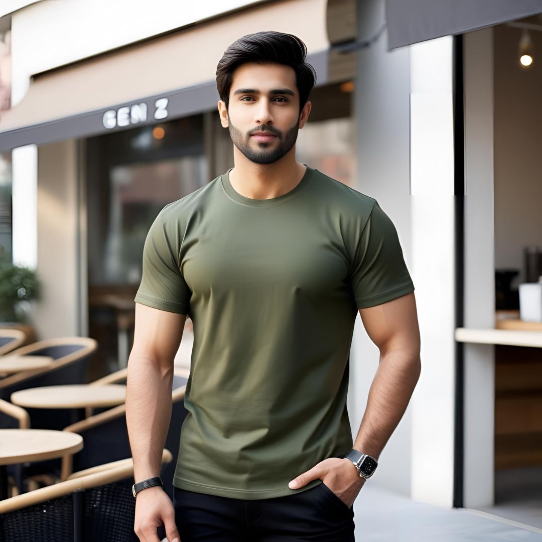 Men Round Neck Tee -  Green