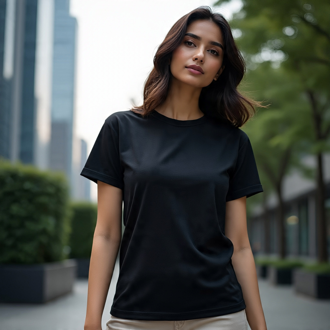 Women Round Neck Tee - Black
