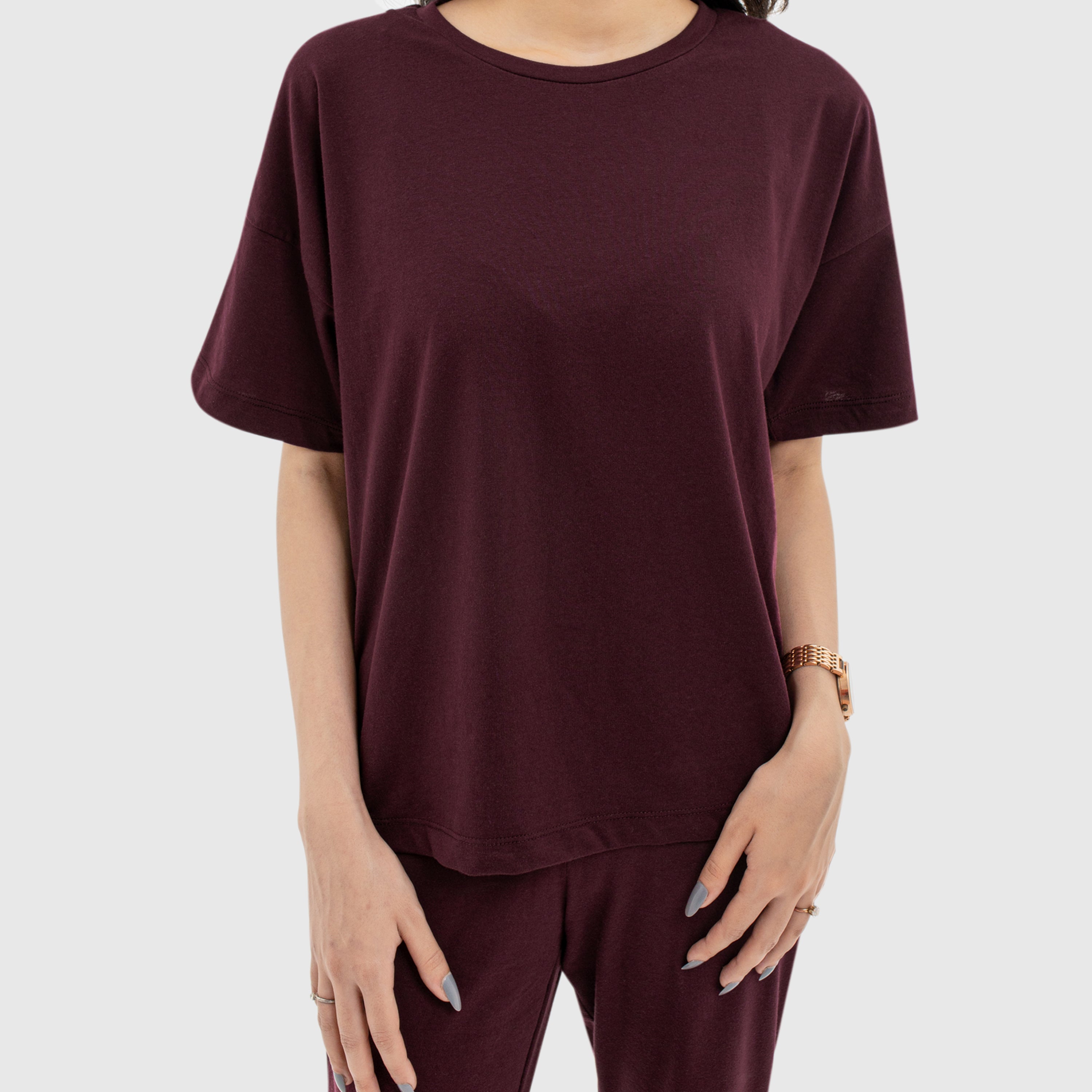 Women Round Neck Tee - Maroon