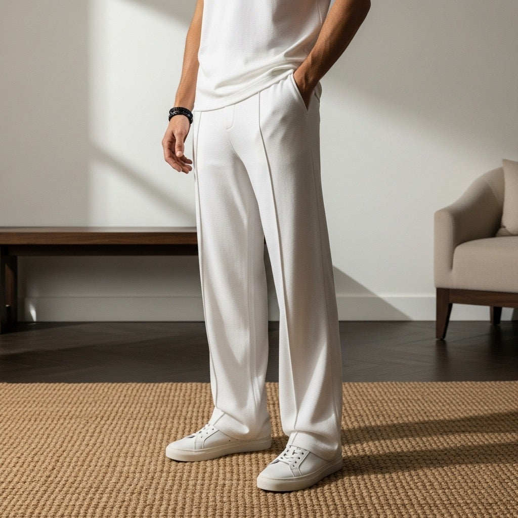 Luxury Knit Pintuck Pants - White