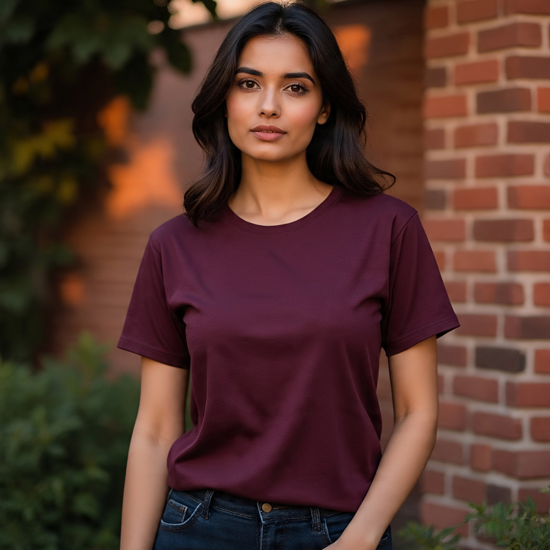 Women Round Neck Tee - Maroon