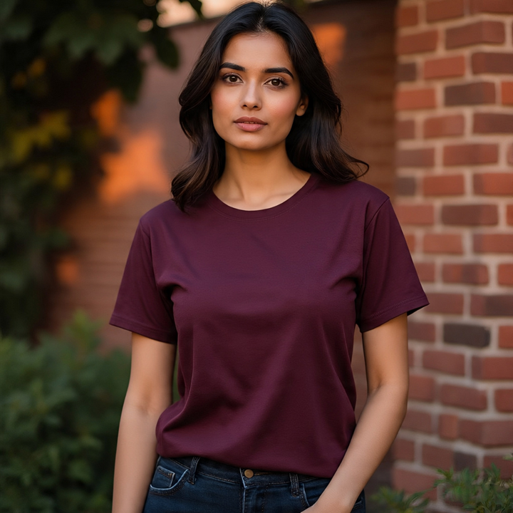 Women Round Neck Tee - Maroon