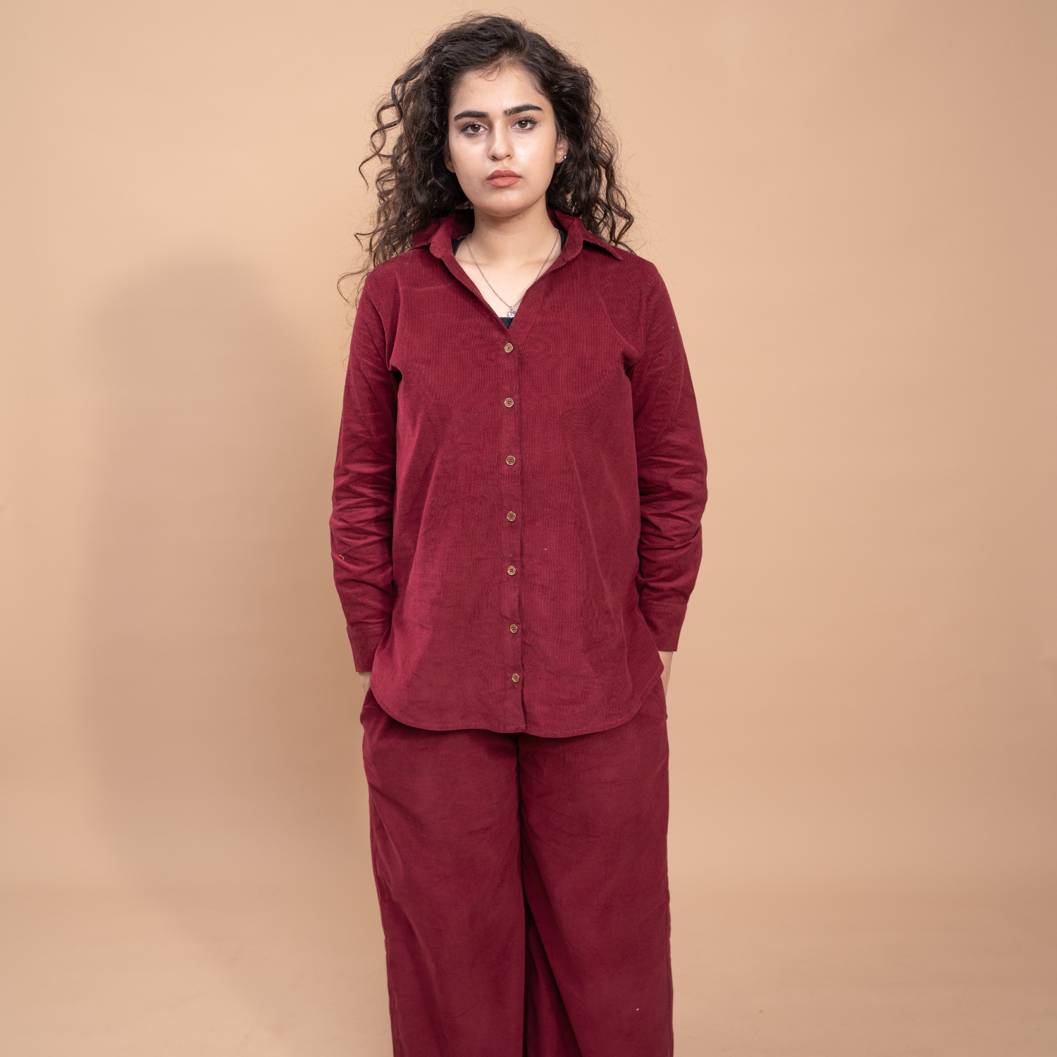 Women Corduroy Coord Set - Maroon