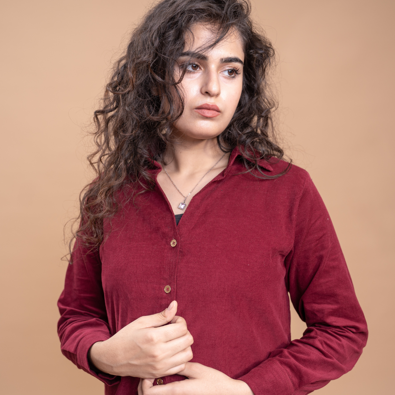 Women Corduroy Coord Set - Maroon