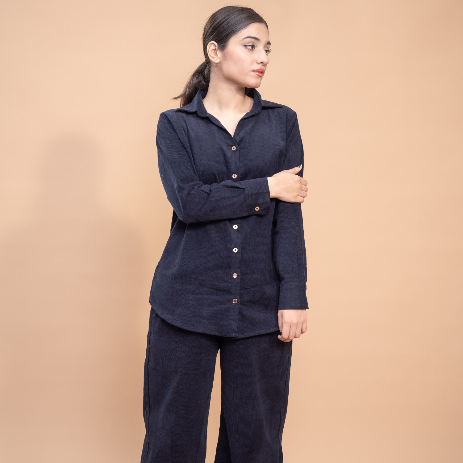 Women Corduroy Coord Set - Navy