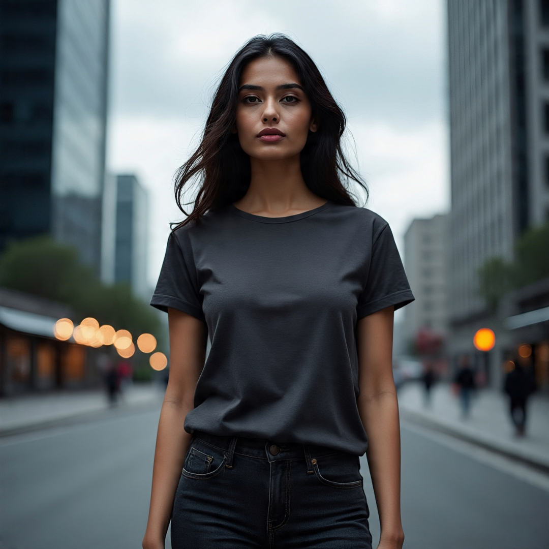 Women Round Neck Tee - Charcoal