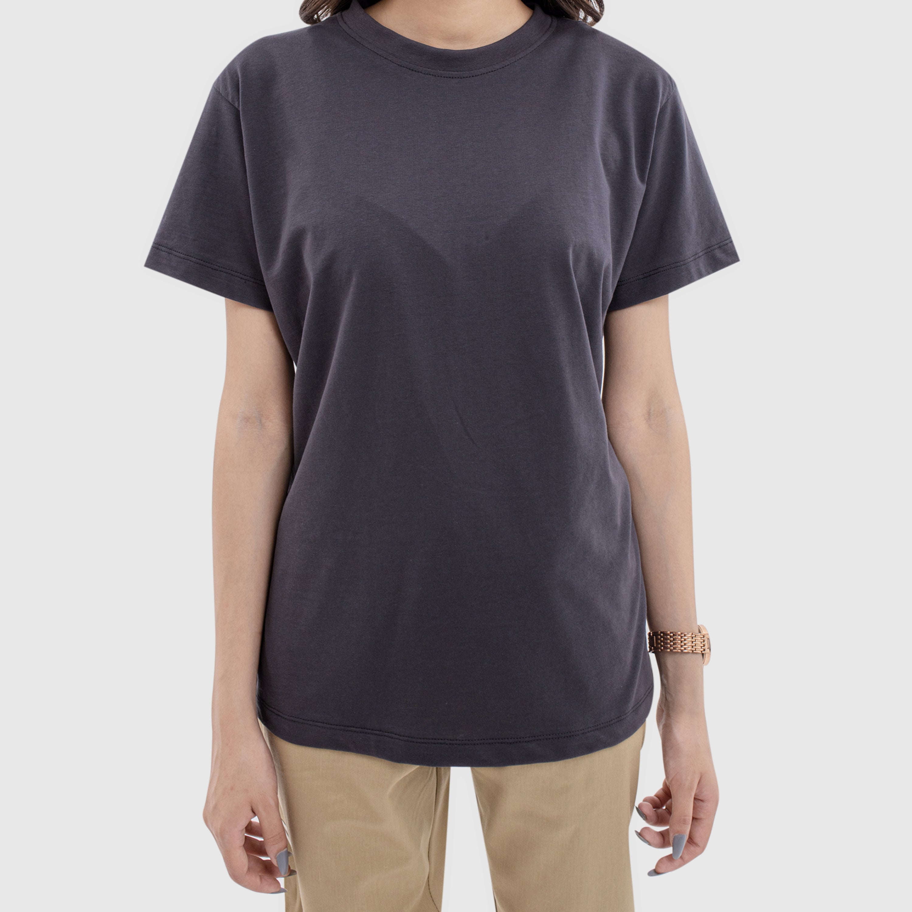 Women Round Neck Tee - Charcoal