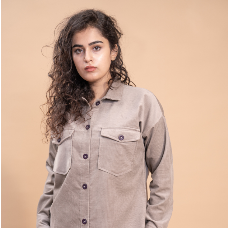 Women Corduroy Coord Set - Grey