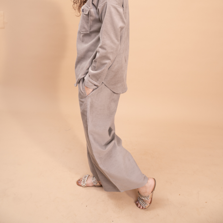 Women Corduroy Coord Set - Grey