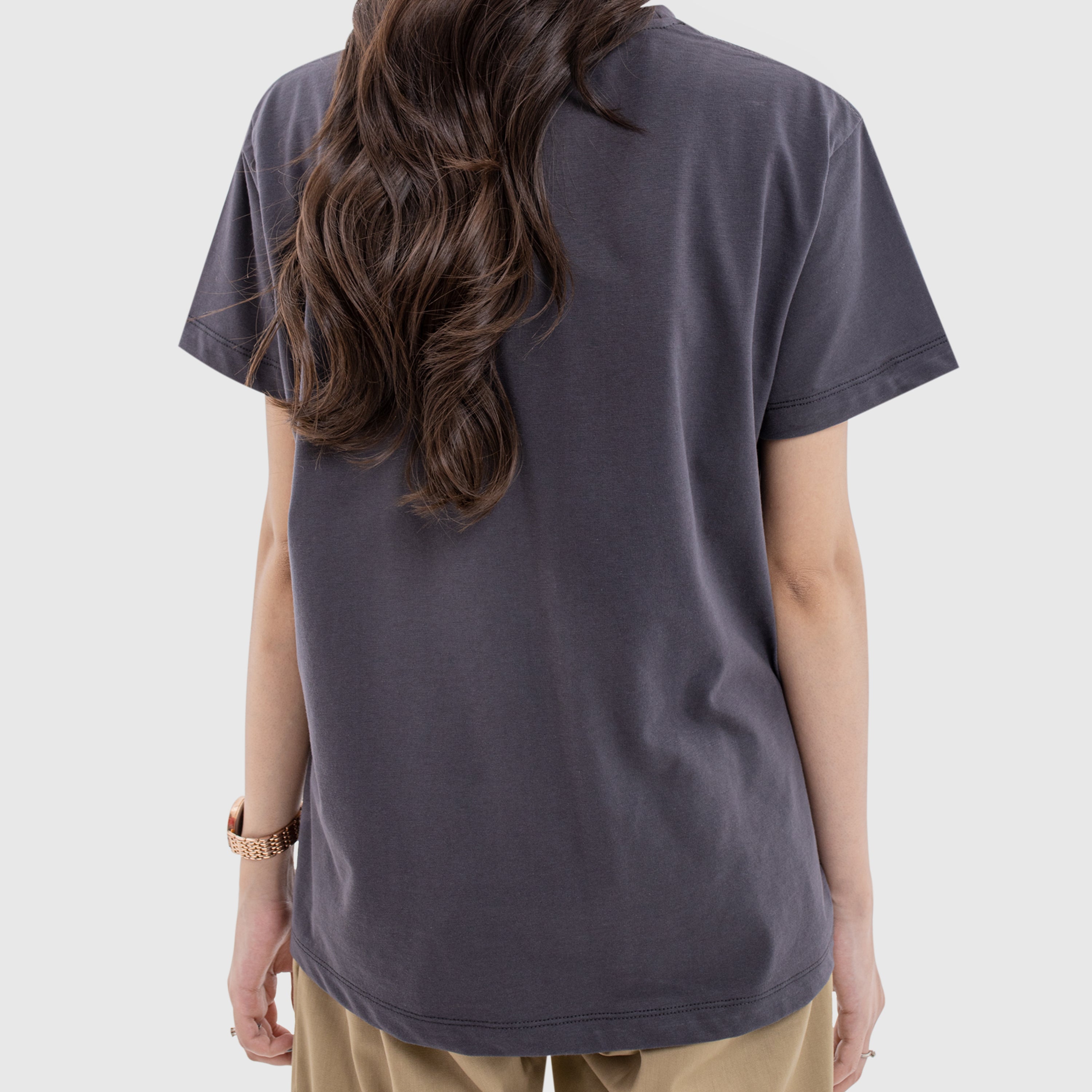 Women Round Neck Tee - Charcoal