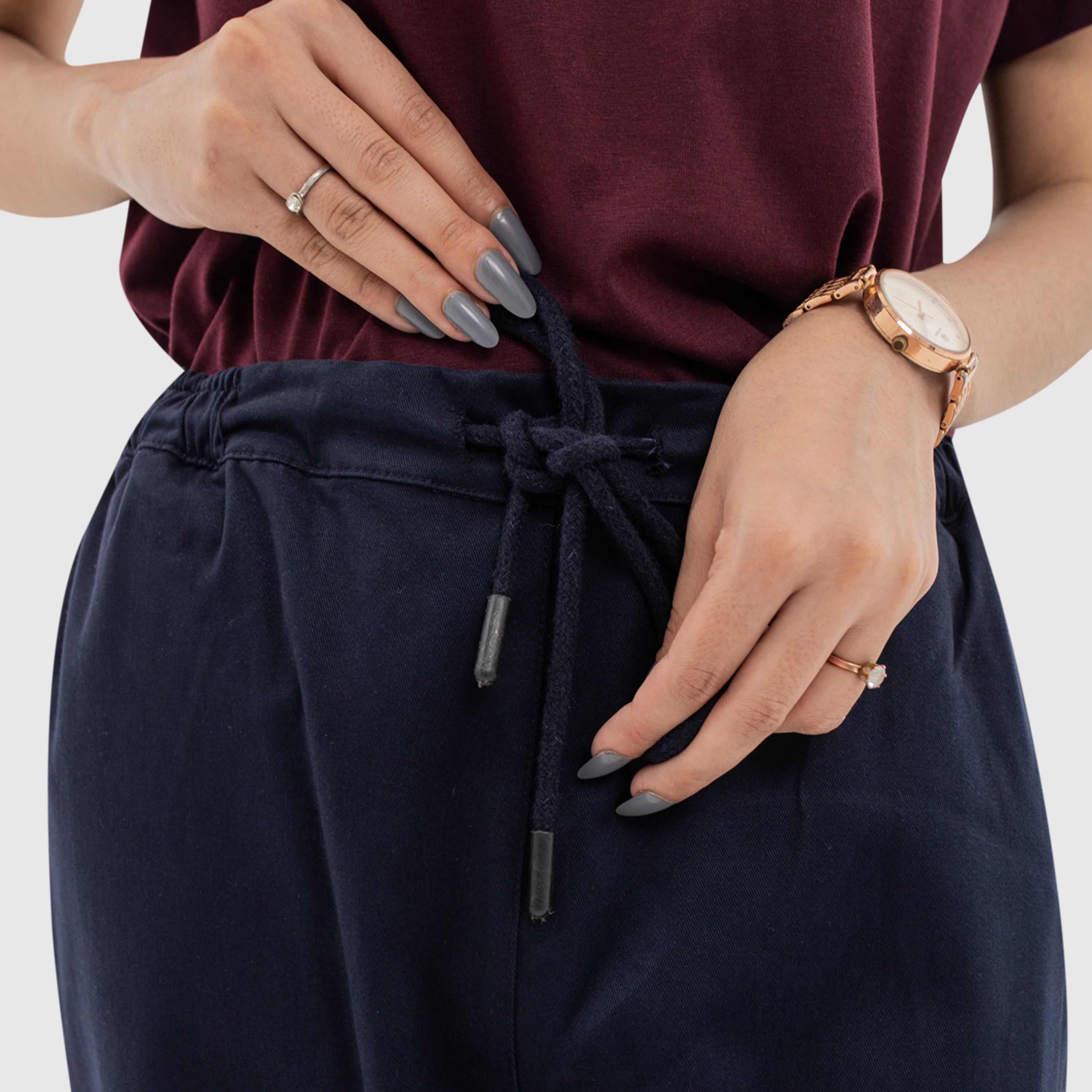 Twill PaperBag Pants - Navy