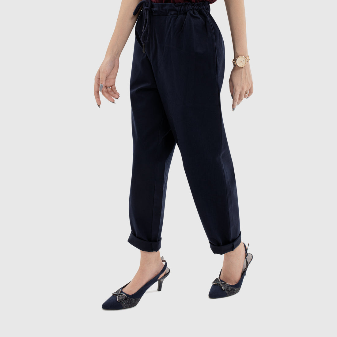 Twill PaperBag Pants - Navy