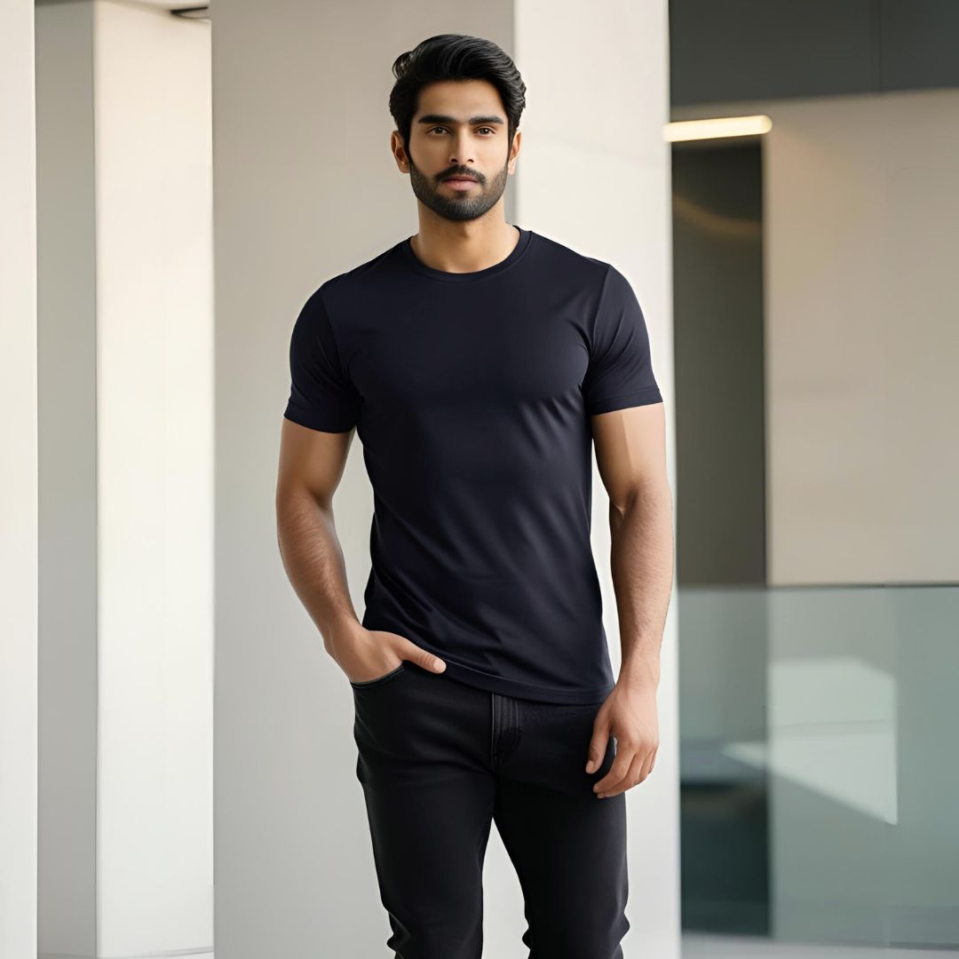 Men Round Neck Tee -  Black