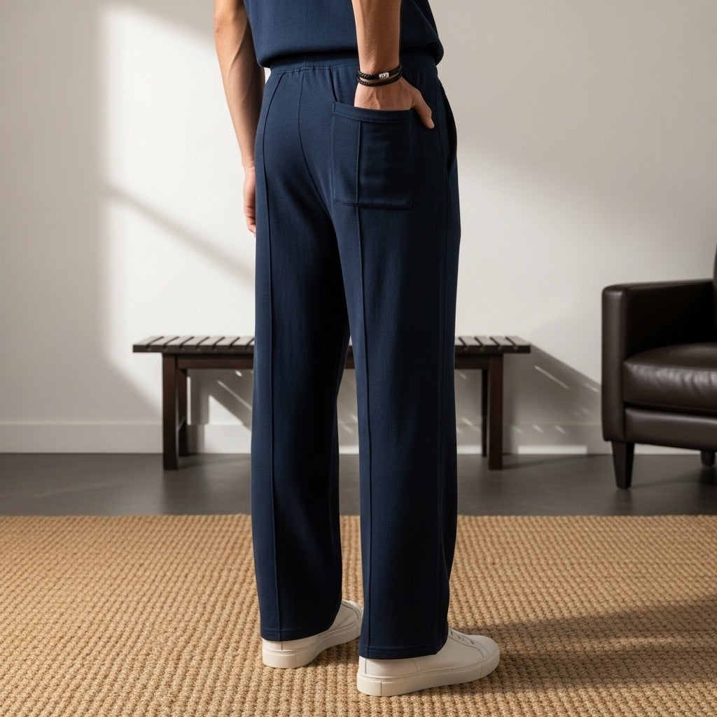 Luxury Knit Pintuck Pants - Navy Blue