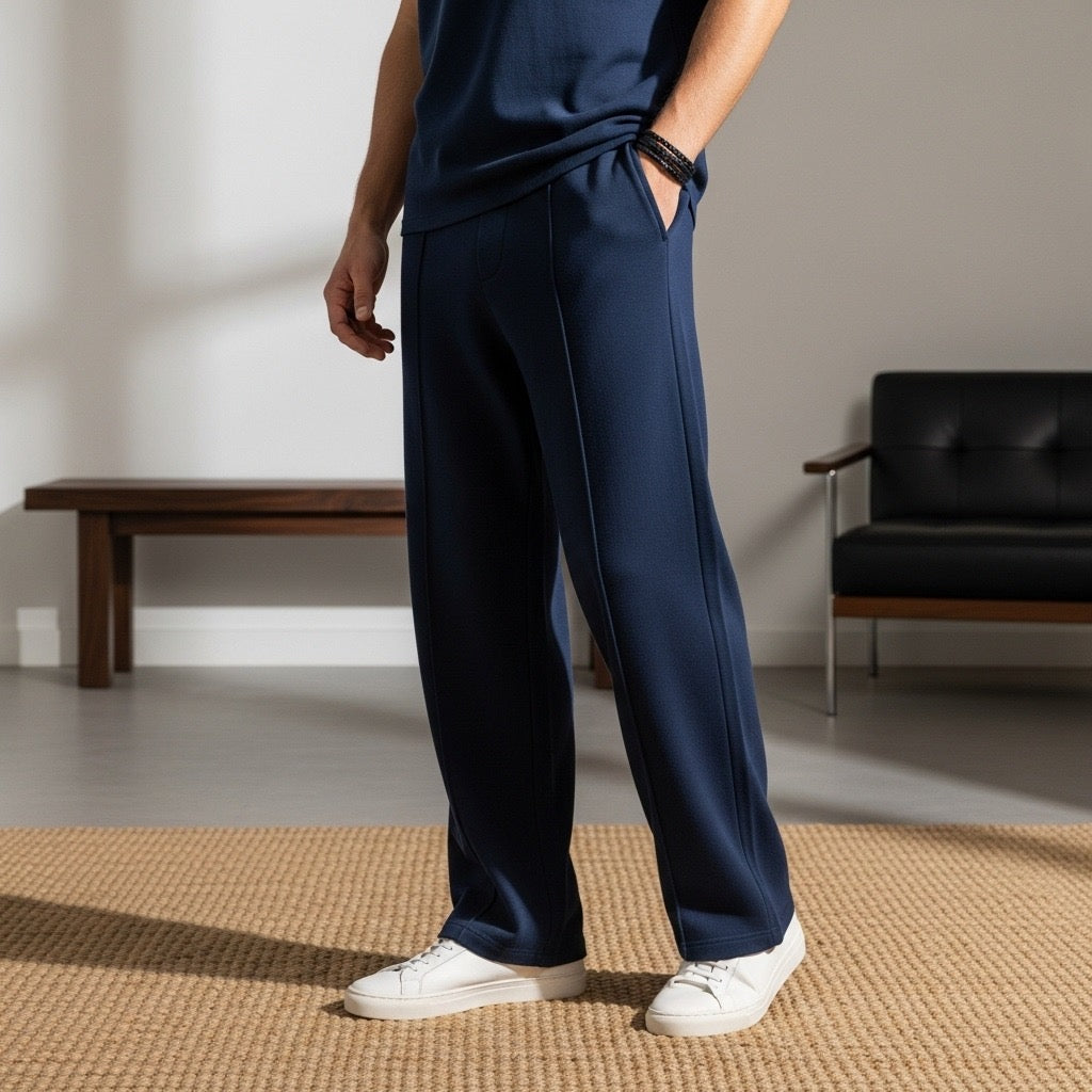 Luxury Knit Pintuck Pants - Navy Blue