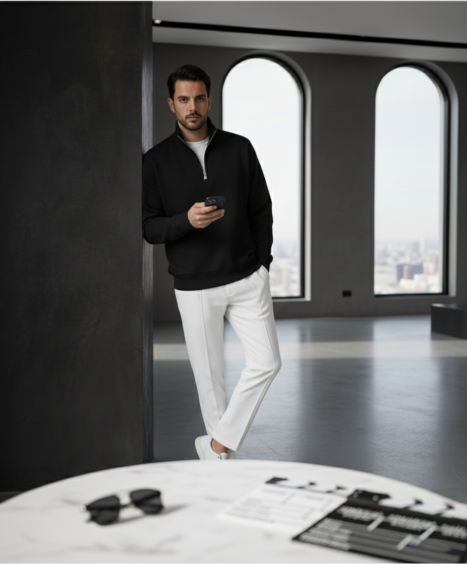 Qtr Zip Mock Neck - Black