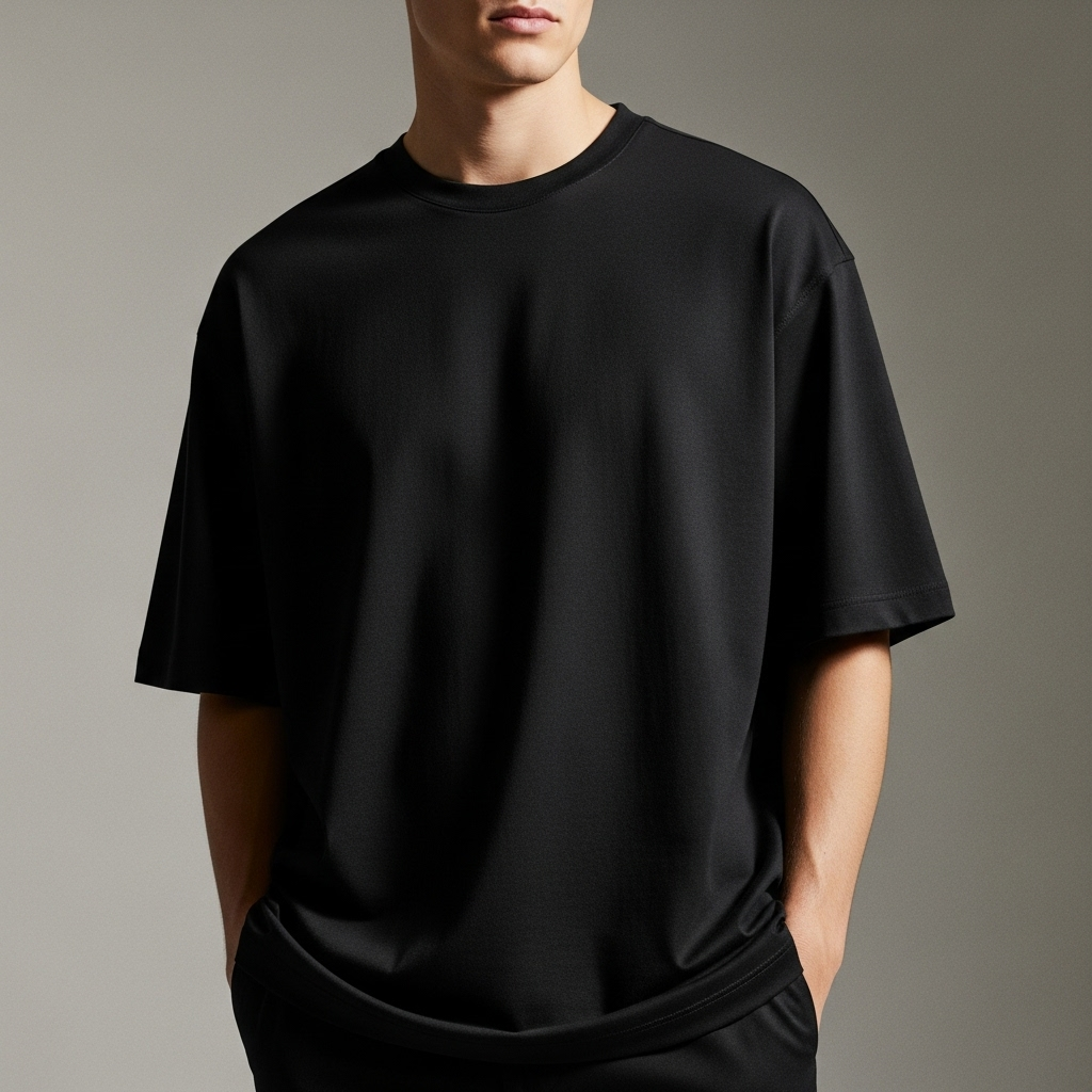 Cotton Edge Oversized Tee Shirt - Black