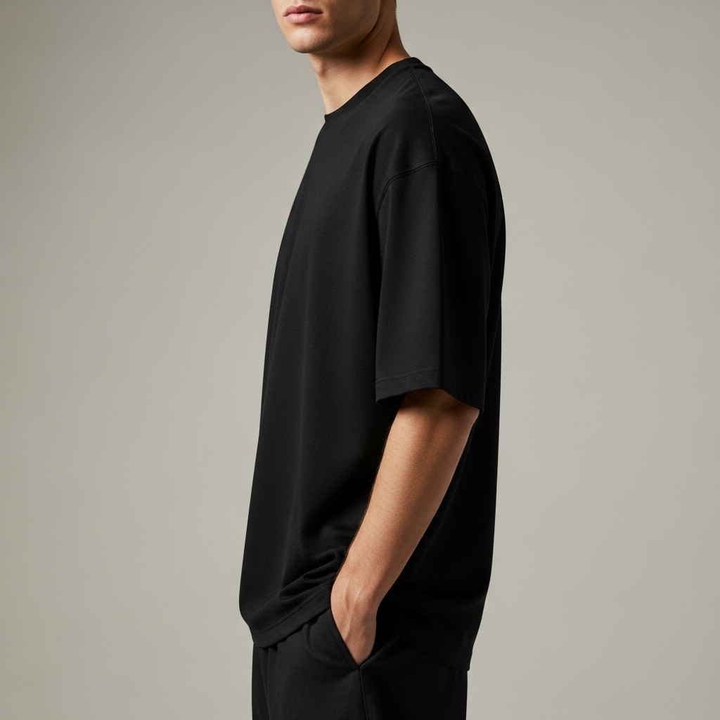 Cotton Edge Oversized Tee Shirt - Black