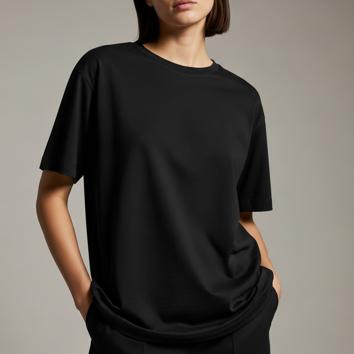 Cotton Edge Oversized Tee Shirt - Black