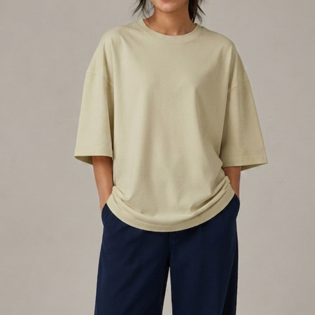 LUXE Box-Fit Reglan Tee | Beige