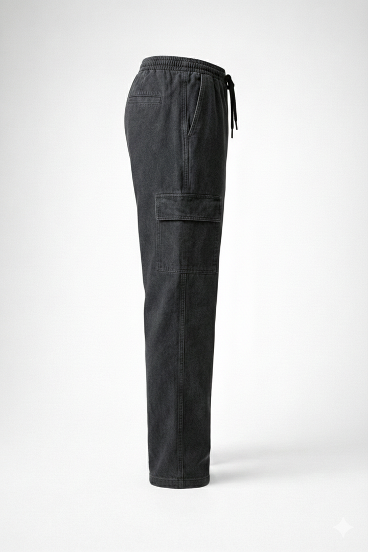 Demin Cargo Pants - Black