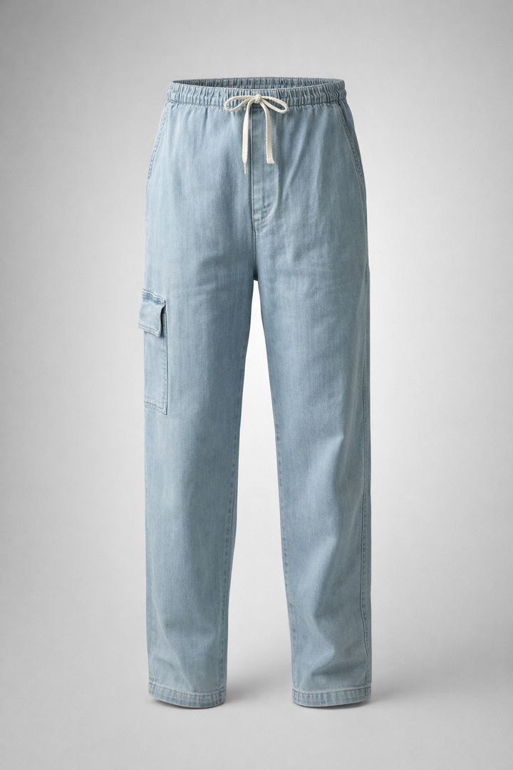 Demin Cargo Pants - Stone Blue