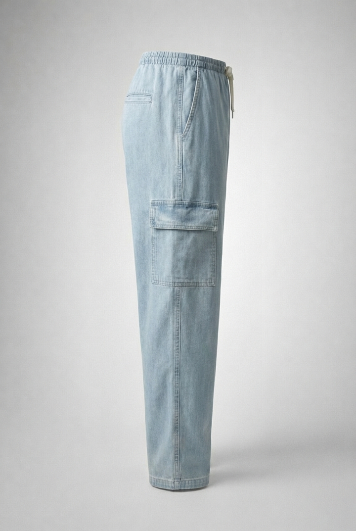 Demin Cargo Pants - Stone Blue