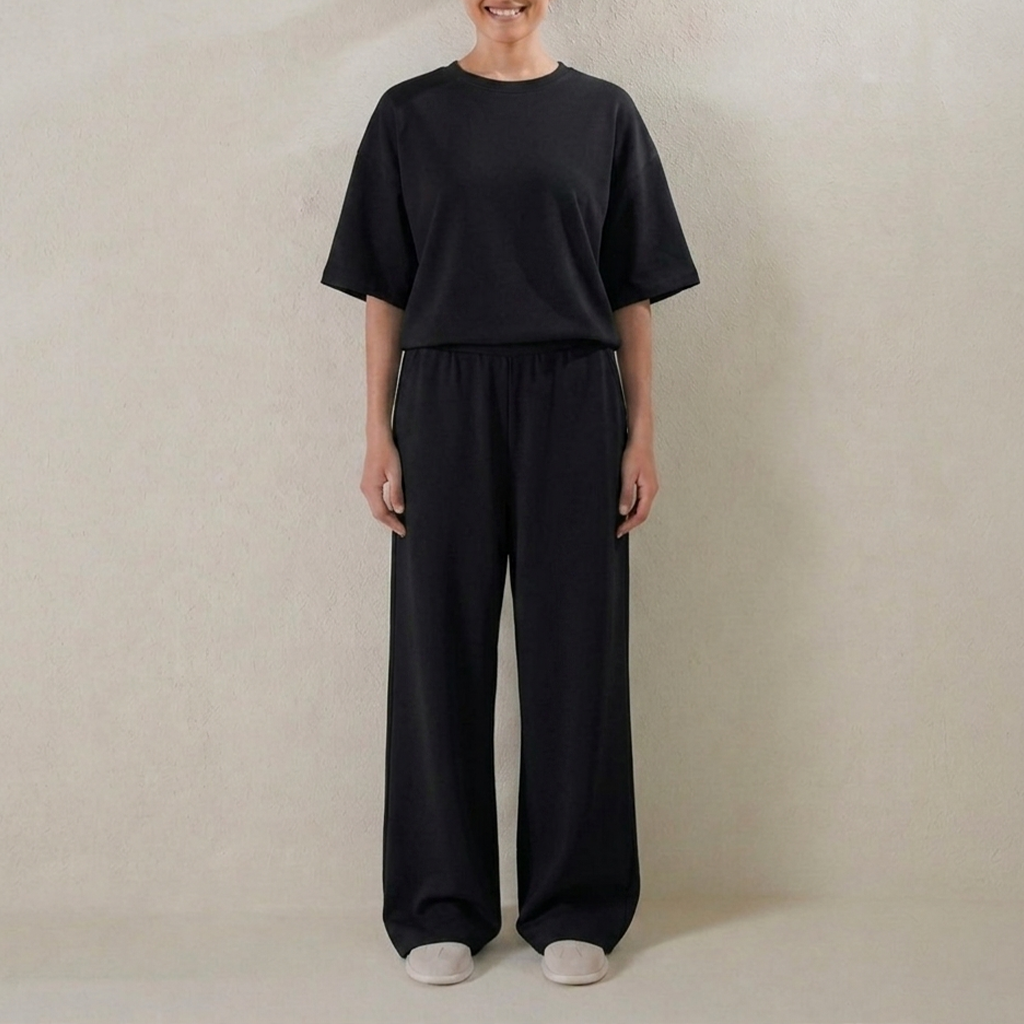 Double Knit Oversized Coord Set - Eve Black