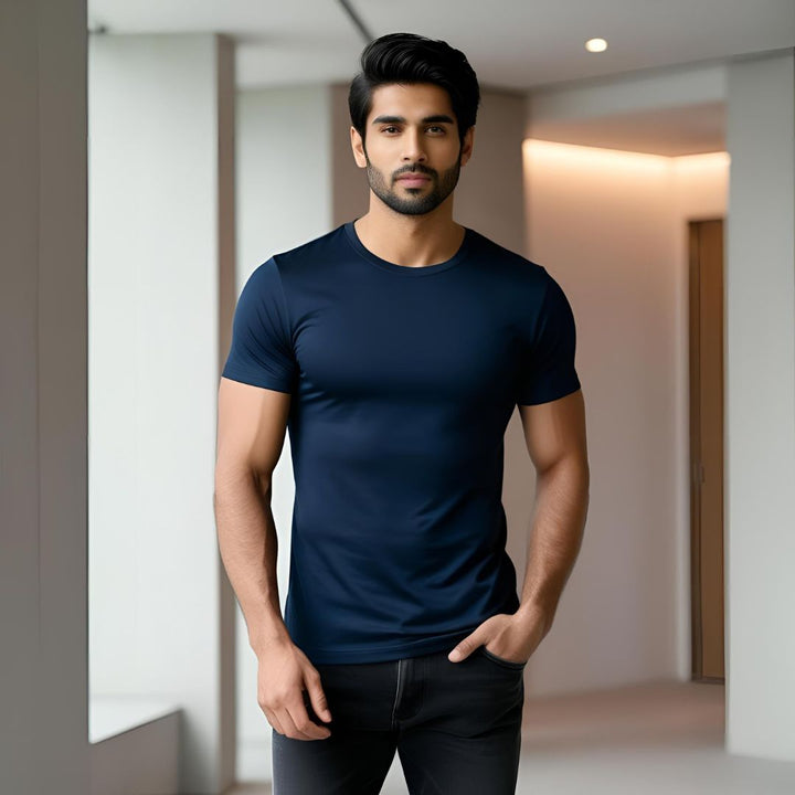 Men Round Neck Tee - Mid Blue