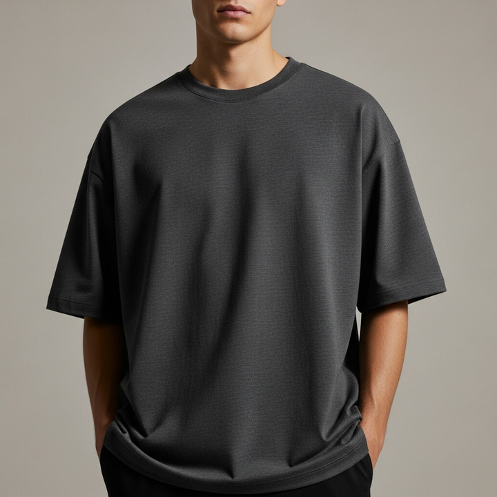 Cotton Edge Oversized Tee Shirt - Charcoal