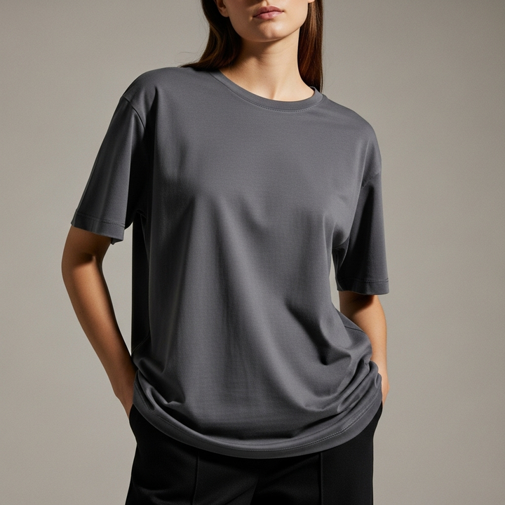 Cotton Edge Oversized Tee Shirt - Charcoal