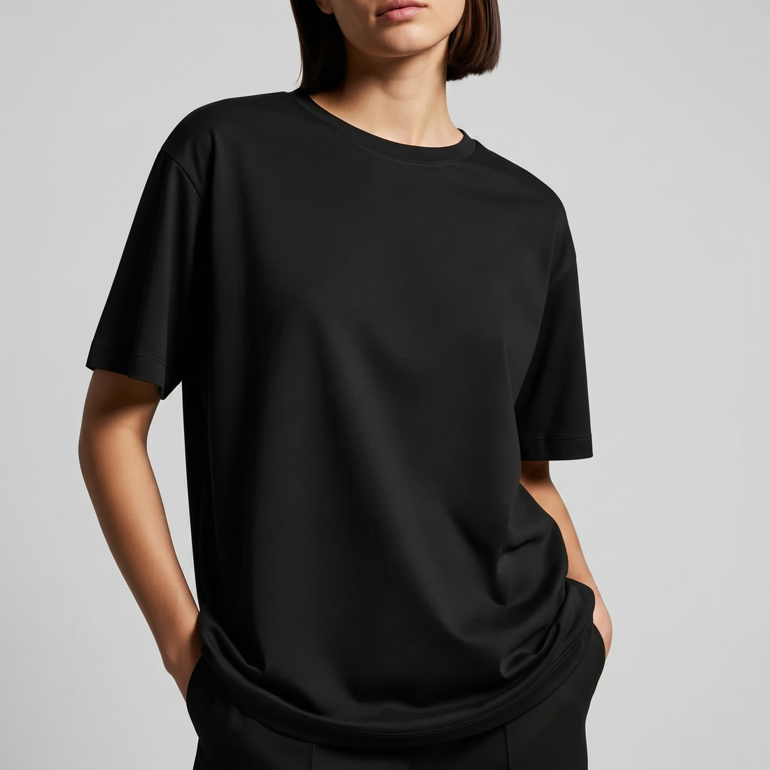 Cotton Edge Oversized Tee Shirt - Black
