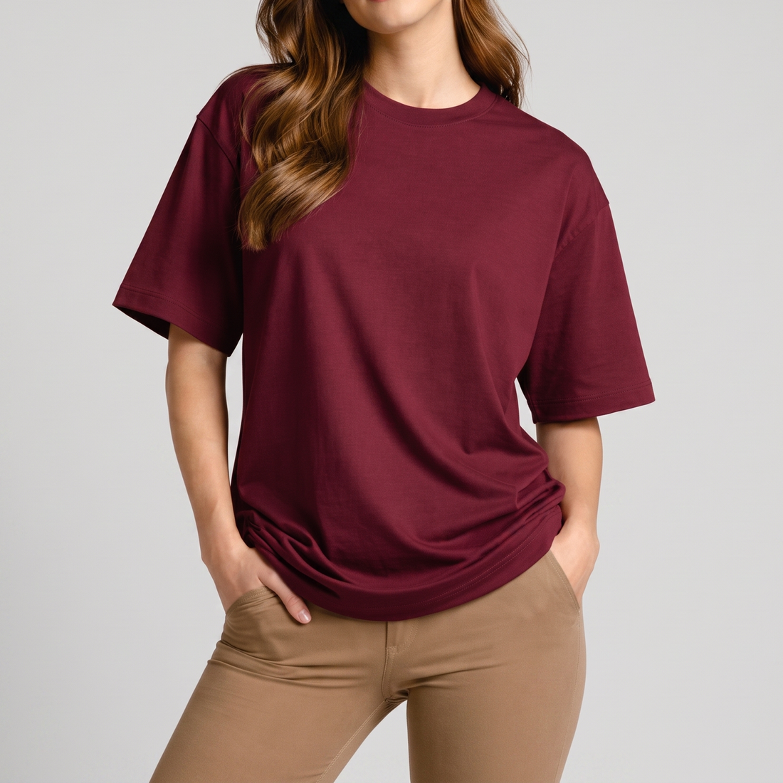 Cotton Edge Oversized Tee Shirt - Cranberry