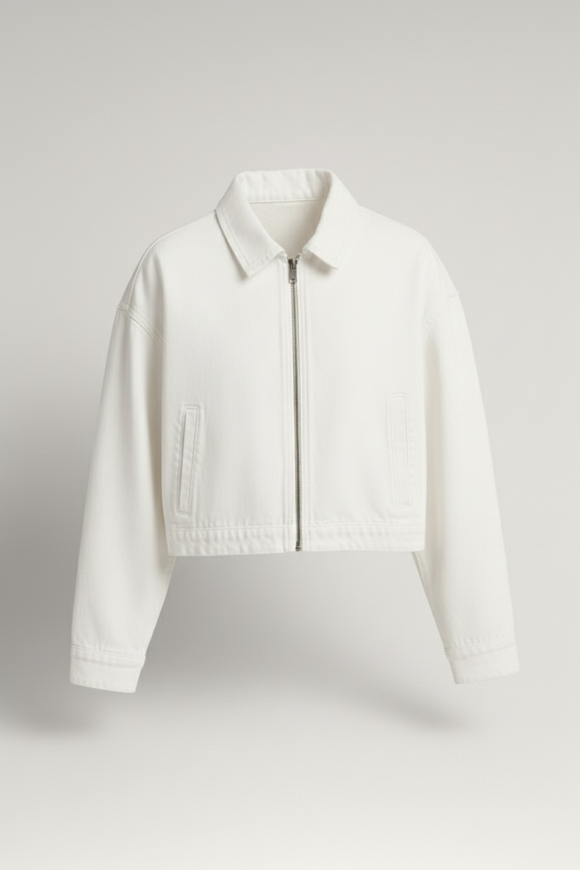 Women Cropped Denim Jacket - White