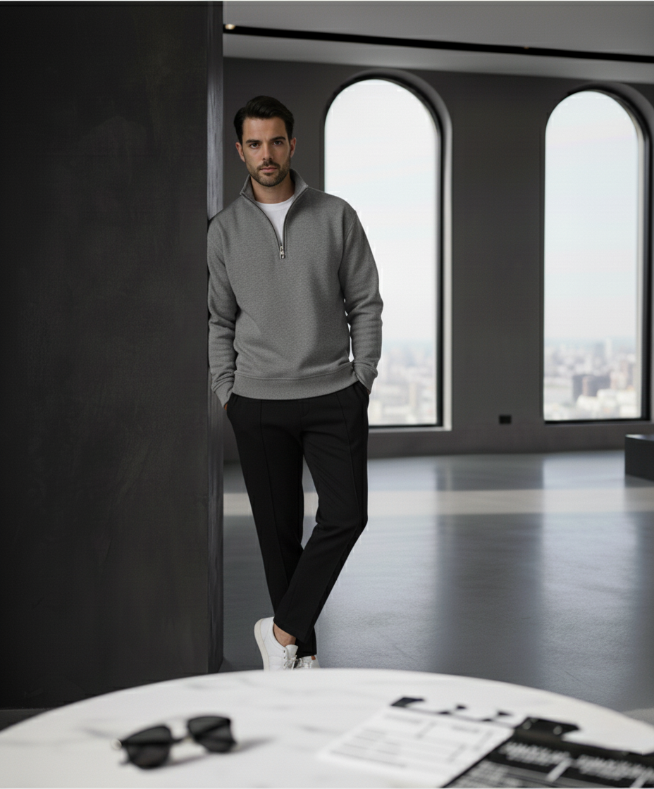 Qtr Zip Mock Neck - Sky Grey