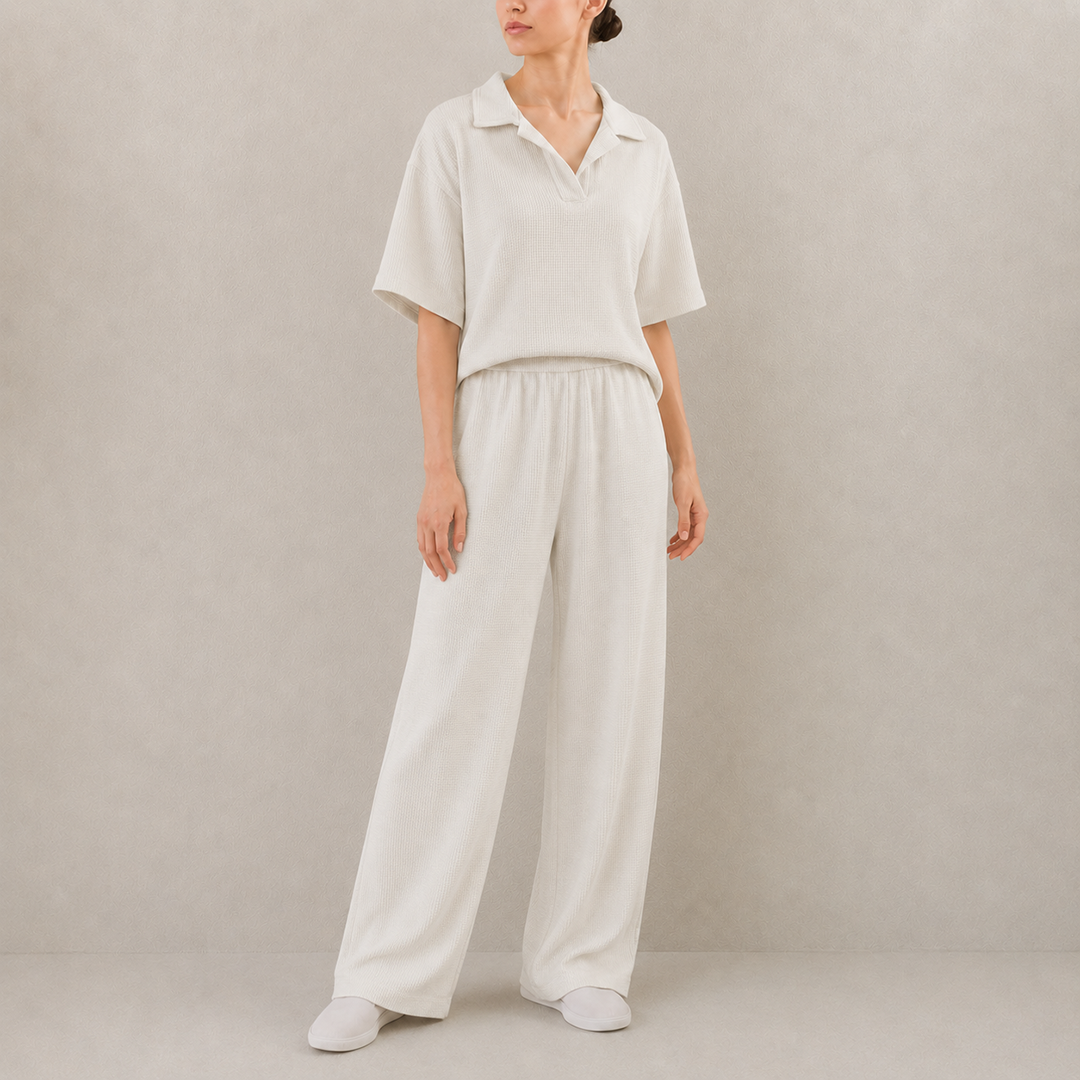Jacquard Textured Coord Set Bone White