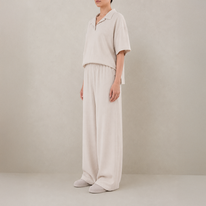 Jacquard Textured Coord Set Bone White