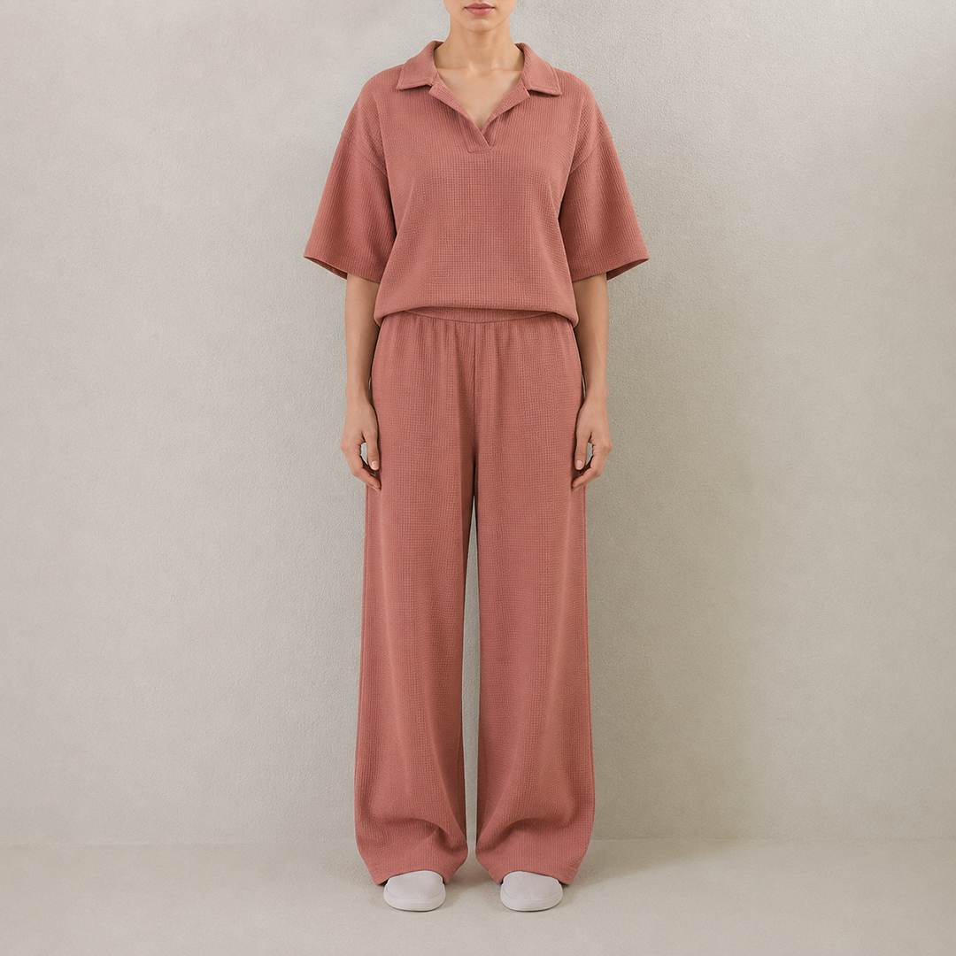 Jacquard Textured Coord Set Terracotta
