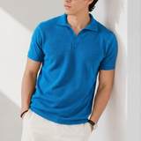 Mini Waffle Johnny Collar Polo | Sky Blue