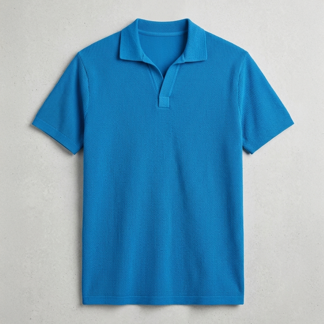 Mini Waffle Johnny Collar Polo | Sky Blue