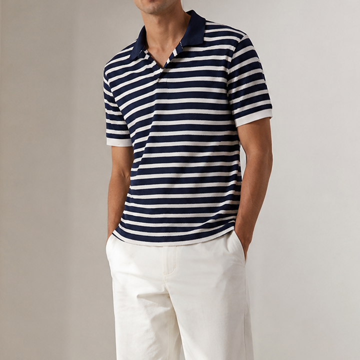 Johnny Stripped Polo | White/Navy