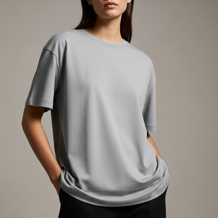 Cotton Edge Oversized Tee Shirt - Light Grey