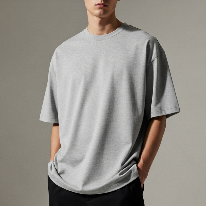Cotton Edge Oversized Tee Shirt - Light Grey